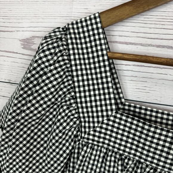 Rails Top Womens Large Black Gingham Scallop Square Neck Shirt Plaid - Picture 6 of 16